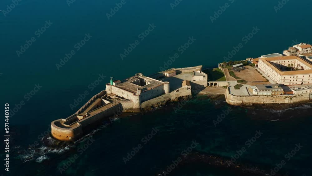 Aerial View Of Castello Maniace In Syracuse. Parallax Shot Aerial View Of Castello Maniace In Syracuse. Parallax Shot