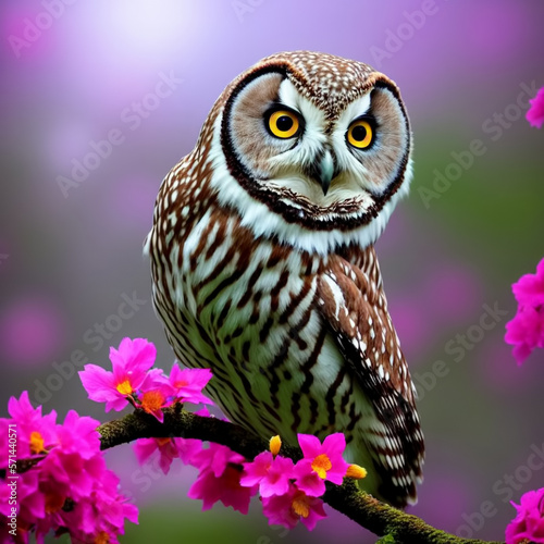 owl sits on a tree in the f...
