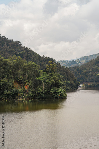 Mountain valley with rainforest and lake in Cameron Highlands.