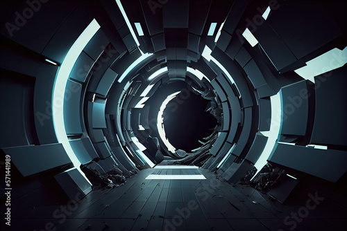 Glowing dynamic tech tunnel background.