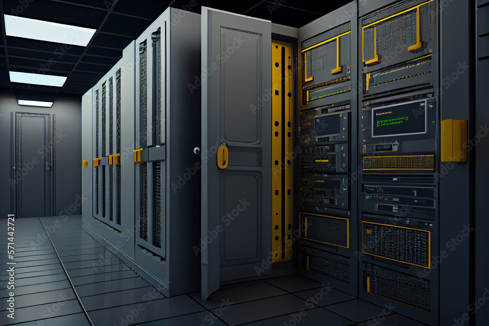3D rendering of the center of the database computer room with a sense of technology 3D rendering of the center of the database computer room with a sense of technology