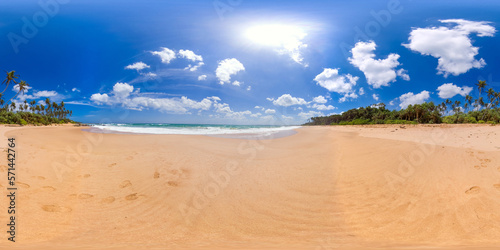 Tropical sandy beach near the blue sea. Sri Lanka. Rekawa Beach. 360 panorama VR. photo