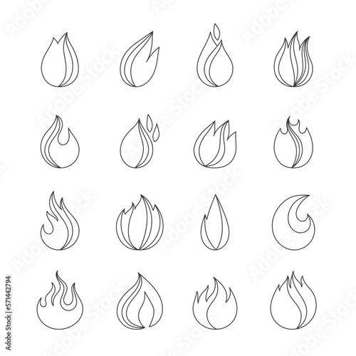 Fire flames, set of icon elements, simple shape pictograms