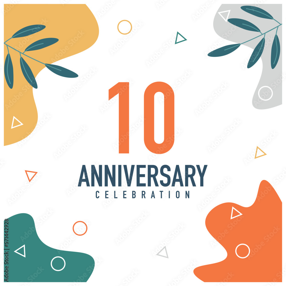 Fototapeta premium 10th anniversary celebration vector colorful design on white background abstract illustration