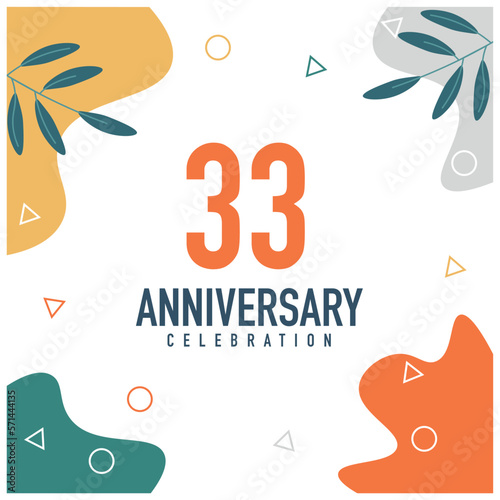 33rd anniversary celebration vector colorful design  on white background abstract illustration