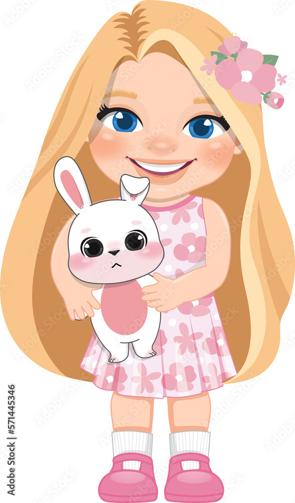 Happy Easter Day with Cute Girls Holding Bunny Cartoon Character PNG Happy Easter Day with Cute Girls Holding Bunny Cartoon Character PNG