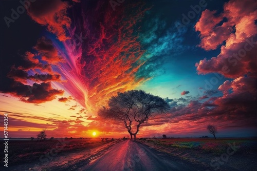 the sunrise and a colorful sky. natural setting. Generative AI