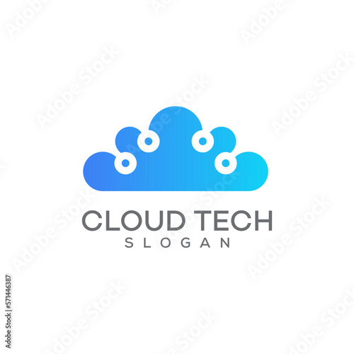 data technology cloud logo design with interconnected connection lines, cloud storage, digital service, or application that transfers data to a server or hosting service