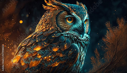 Superb OWL made of cosmic energy. Generative AI