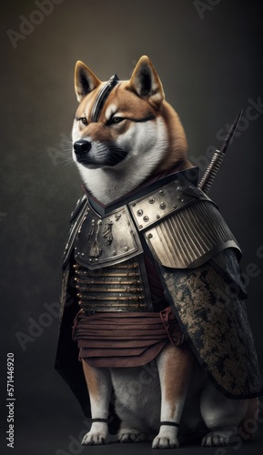 Majestic Animal Akita Shogun in Samurai Armor: A Depiction of Japanese Culture, Armor, Feudal Japan, Bushido, Warrior, Castle, Shogun, Feudal Lord, Ronin (generative AI)