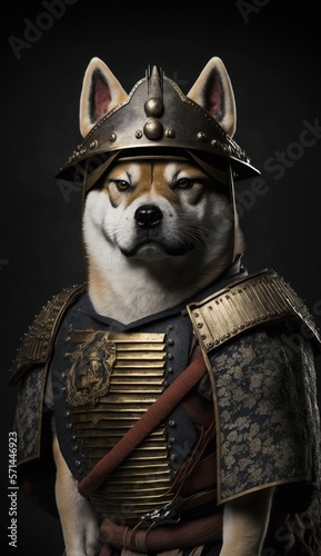 Majestic Animal Akita Shogun in Samurai Armor: A Depiction of Japanese Culture, Armor, Feudal Japan, Bushido, Warrior, Castle, Shogun, Feudal Lord, Ronin (generative AI) © Christine