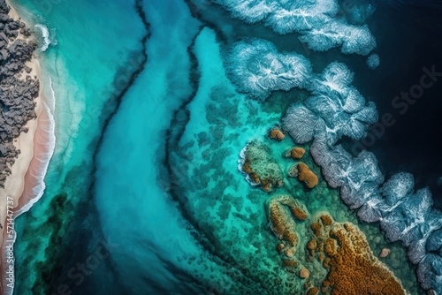 aerial view from above of a clear ocean. Generative AI © 2rogan