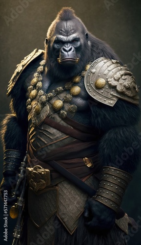 Majestic Animal Gorilla Shogun in Samurai Armor: A Depiction of Japanese Culture, Armor, Feudal Japan, Bushido, Warrior, Castle, Shogun, Feudal Lord, Ronin (generative AI)