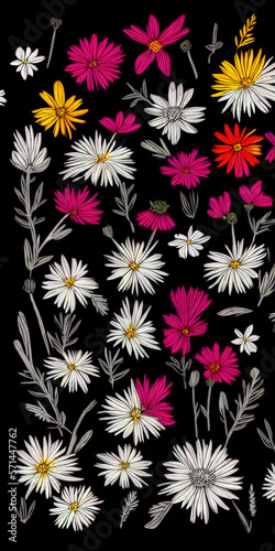spring, flowers on a black background.Generative AI