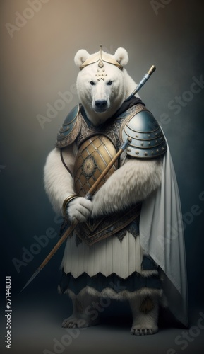 Majestic Animal polar bear Shogun in Samurai Armor: A Depiction of Japanese Culture, Armor, Feudal Japan, Bushido, Warrior, Castle, Shogun, Feudal Lord, Ronin (generative AI)