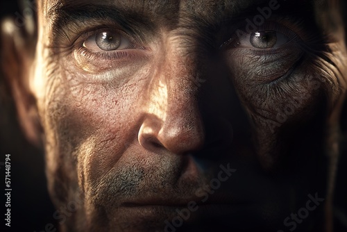 A sight. Close-up photorealistic illustration of male face. Generative art