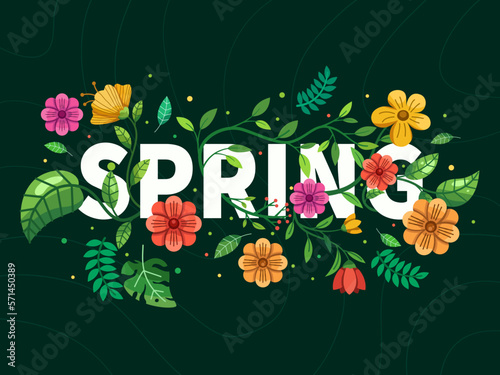 A spring typographic illustration is surrounded by blooming flowers and thriving plants. The design showcases a diverse array of colorful flowers and lush greenery.
Greeting card, web, animation. photo
