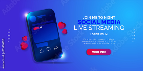 facebook live streaming with mobile element on blue background