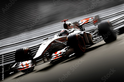 Photorealistic ai artwork of a concept race car with an open wheel design. Generative ai.