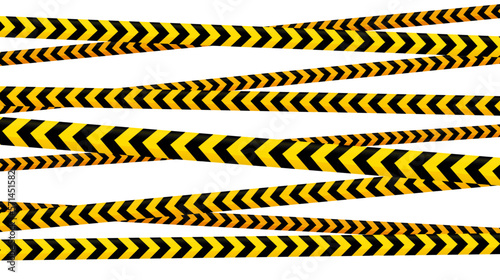 Crossed caution tape set. Yellow and black warning stripes. Repeating construction, hazard, danger sellotapes. Restriction and prohibition zones adhesive tapes. Police line.