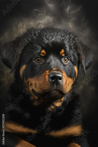 Portrait Photo of a Rottweiler Puppy in studio