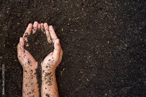 Obraz na plátne two hands holding and lifting fertile soil