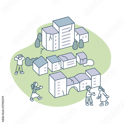 ひび割れる建物。
家の老朽化に困る人々。