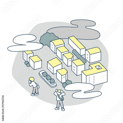 曇り空と街。晴れない視界とかかる影。