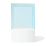 Realistic vector glass square showcase. Empty glass box in room