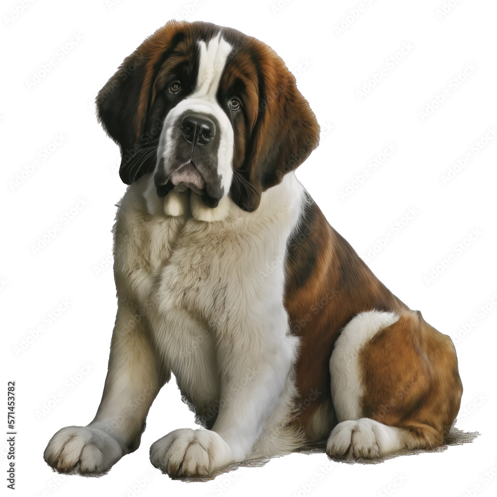 Animal Saint Bernard dog Design Elements Isolated Transparent Background: Graphic Masterpiece, Clear Alpha Channel for Overlays Web Design, Digital Art, PNG Image Format (generative AI