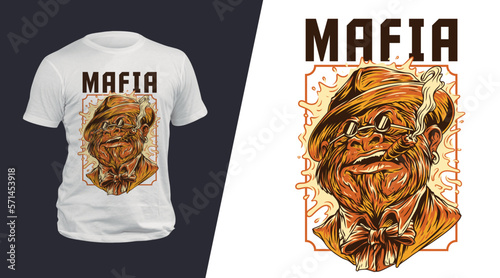 Cool vector t-shirt design with a mafia monkey. Sport uniform, t-shirt activewear template, colorful. T-shirt print or tattoo with a mafia monkey.