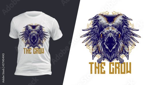 Awesome vector t-shirt design with a the crow. Sport uniform, t-shirt activewear template, colorful. T-shirt print or tattoo with a the crow.