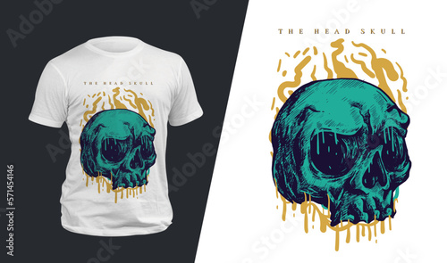 Awesome vector t-shirt design with a the head skull. Sport uniform, t-shirt activewear template, colorful. T-shirt print or tattoo with a the head skull.
