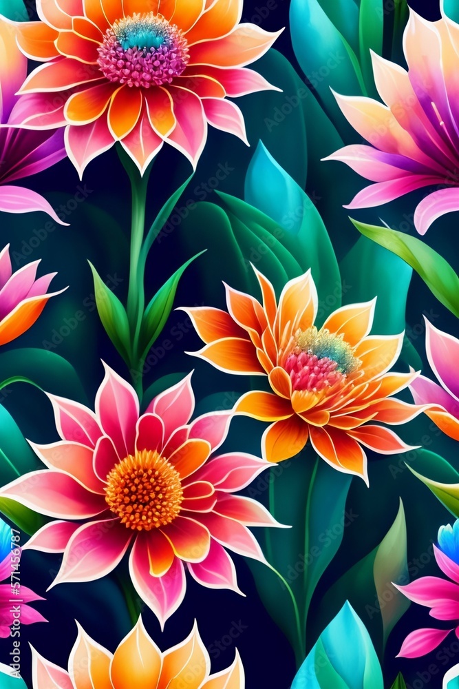 Bunch of Celosia in a watercolor style with seamless background pattern, created with Generative AI technology