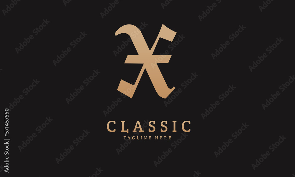 Obraz premium Alphabet X illustration monogram logo template in silver color and black background