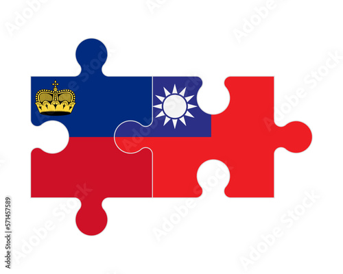 Puzzle of flags of Liechtenstein and Taiwan, vector photo