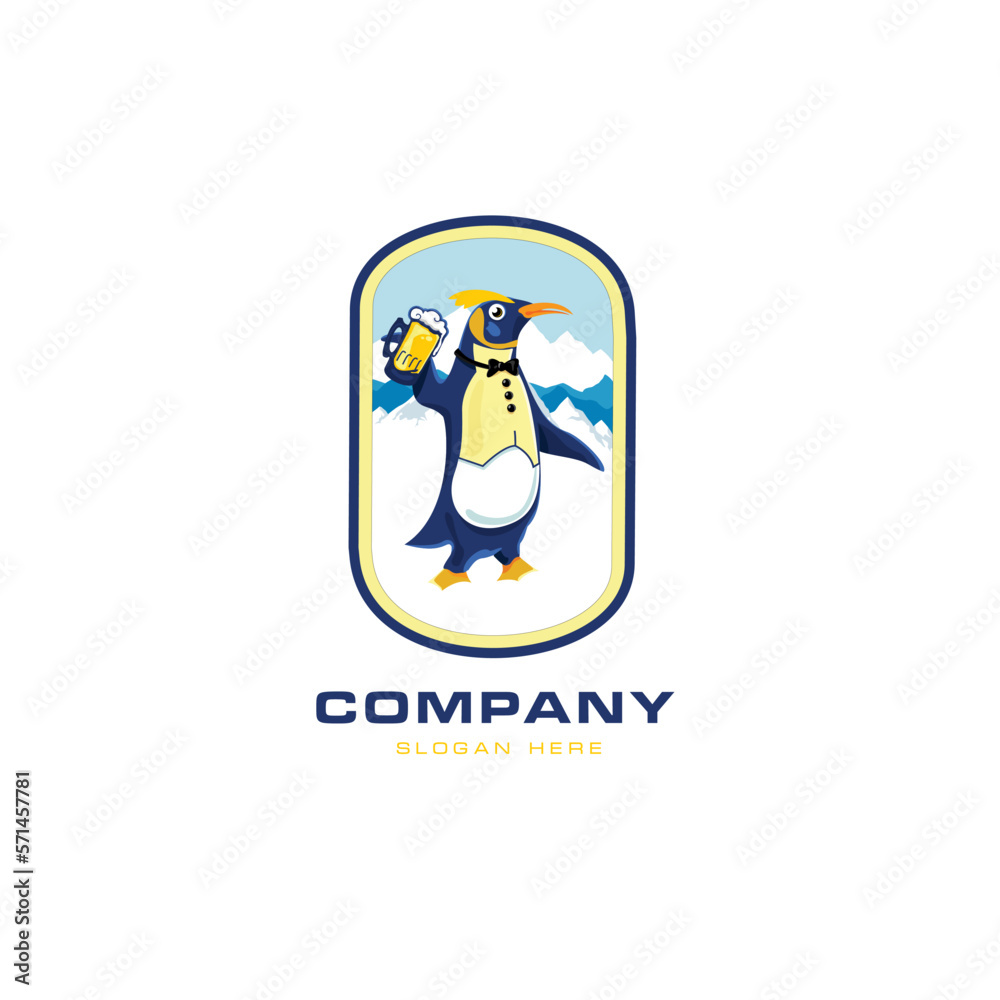 Penguin holding beer Logo Graphic Vector