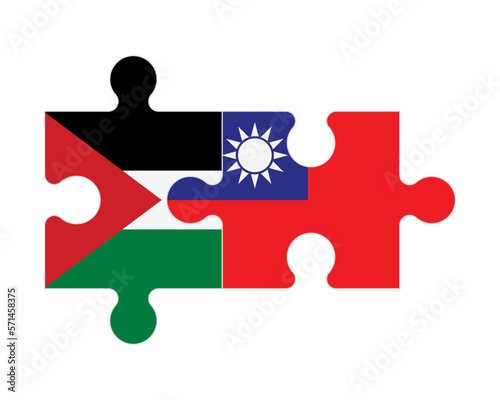 Puzzle of flags of Palestine and Taiwan, vector photo