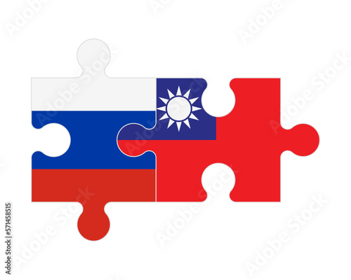 Puzzle of flags of Russia and Taiwan, vector photo