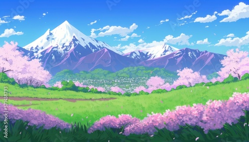 Anime Landscapes: A Vibrant Journey Through Imagined Realms, ai generative © NikoArakelyan