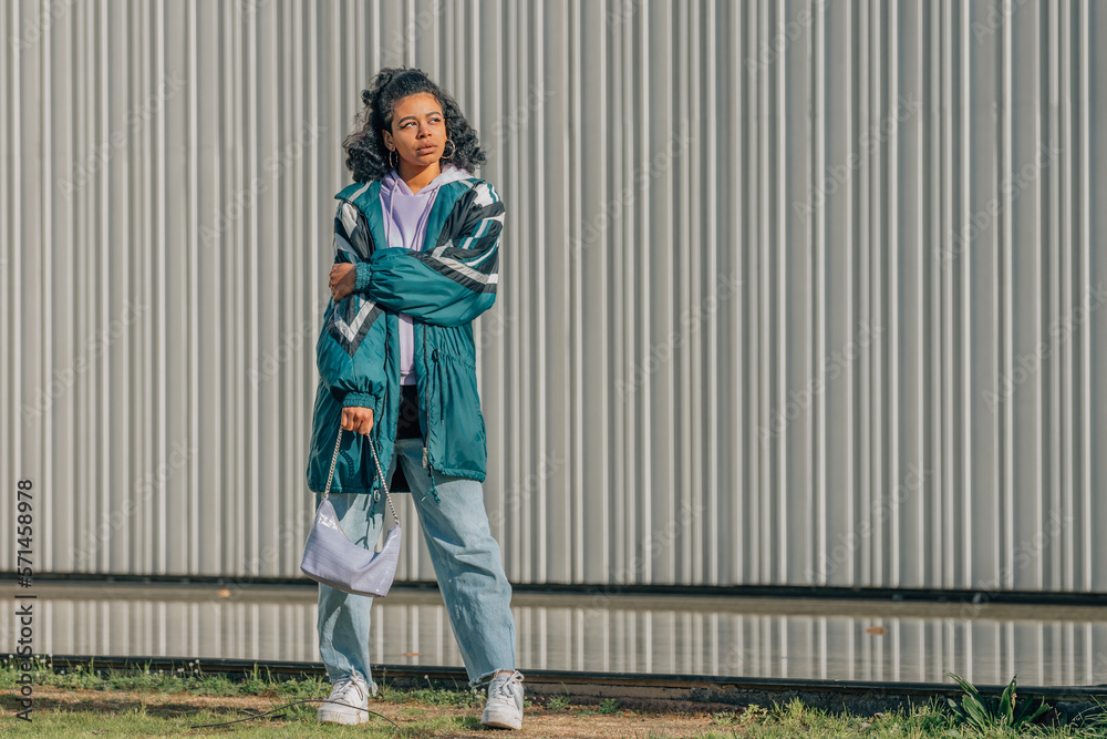 fashionable urban girl on the street outdoors fashionable urban girl on the street outdoors