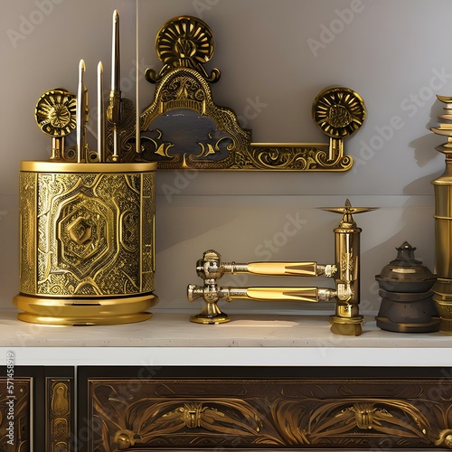 Design a set of brass fixtures for a teenager_s bedroom