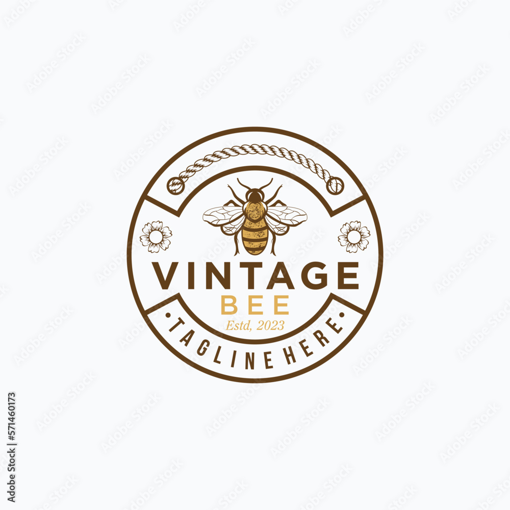 bee logo concept, stock vector vintage honey product design template