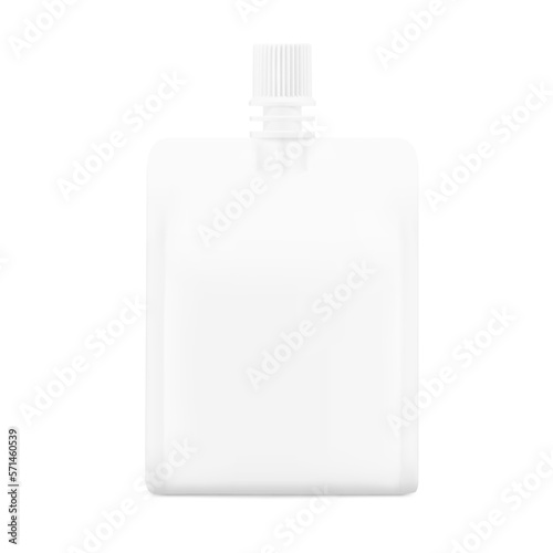 Pouch up bag mockup with spout. Vector illustration isolated on white background. Front view. Can be use for template your design, presentation, promo, ad. EPS10.	