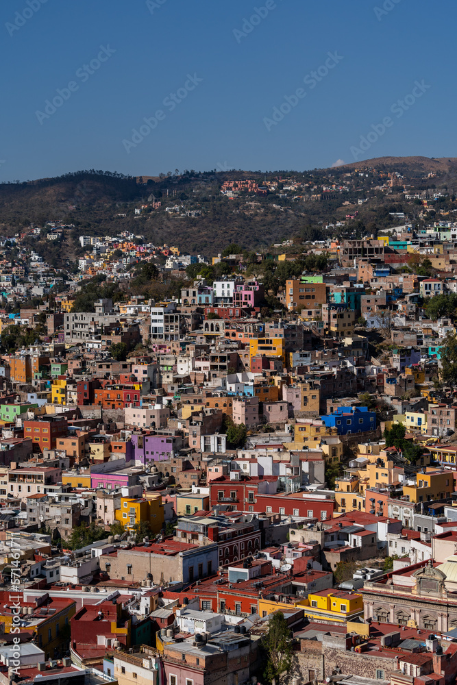 Very beautiful view of the city at sunset in the Mexican city of Guanajuato surrounded by large mountains. Very beautiful view of the city at sunset in the Mexican city of Guanajuato surrounded by large mountains.