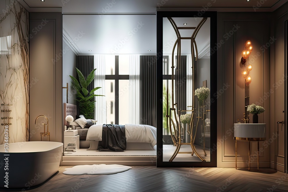 Fototapeta premium Luxurious Interior Design of a Five-Star Hotel Room Suite in Paris. Photo generative AI