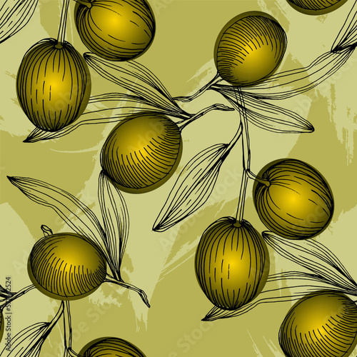 Seamless pattern with olive branch. Olive branches sketch. Vector hand drawing wildflower for background, texture, wrapper pattern.