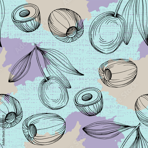 Seamless pattern with olive branch. Olive branches sketch. Vector hand drawing wildflower for background, texture, wrapper pattern.