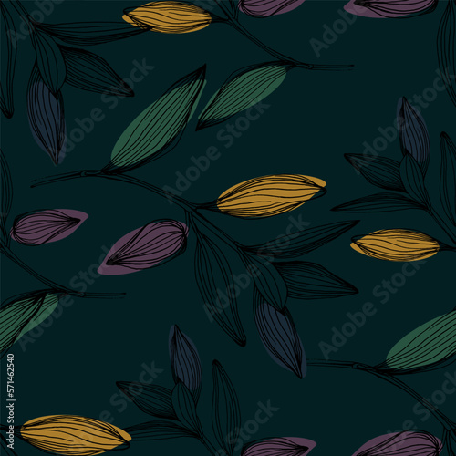 Seamless pattern with olive branch. Olive branches sketch. Vector hand drawing wildflower for background, texture, wrapper pattern.