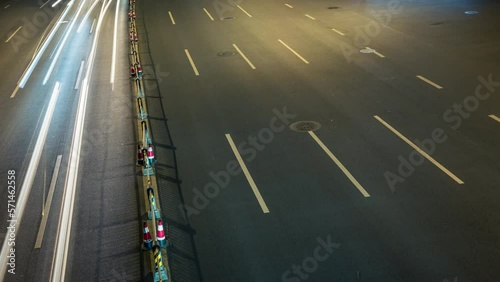 Car traffic close-up elevated view at night timelapse, Chengdu, Sichuan province, China